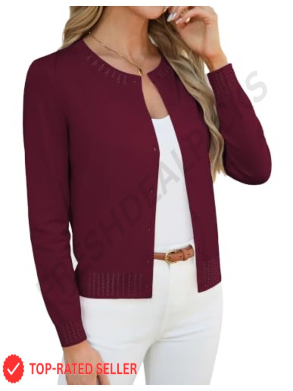 Women's Cropped Button-Up Cardigan Lightweight Long Sleeve Knit Shrug